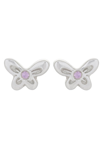 Butterfly Studs in Silver - Pink Sapphire
