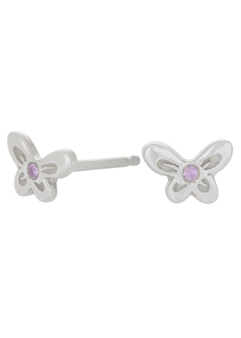 Butterfly Studs in Silver - Pink Sapphire