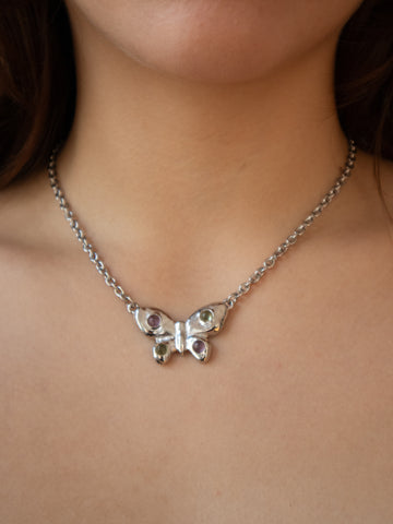 Tropicana Butterfly Necklace in Silver - Rosa/Limoncello