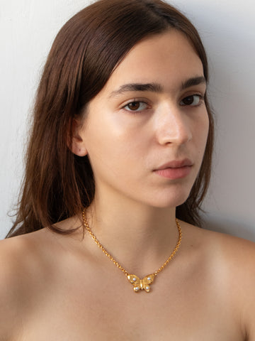 Tropicana Butterfly Necklace in Gold - Pearl