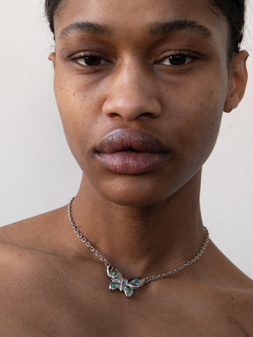 Tropicana Butterfly Necklace in Silver - Iguana/Lizard