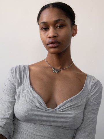 Tropicana Butterfly Necklace in Silver - Iguana/Lizard