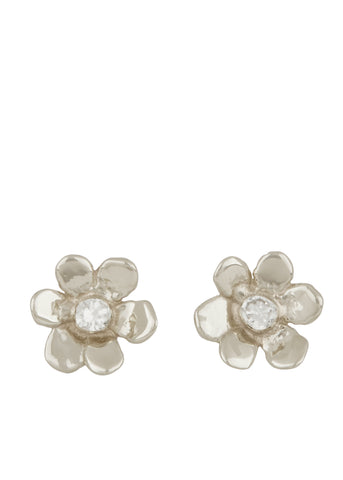 Mini Daisy Studs in Sterling Silver - Diamond