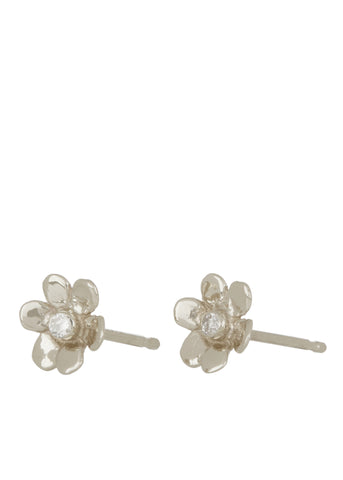 Mini Daisy Studs in Sterling Silver - Diamond