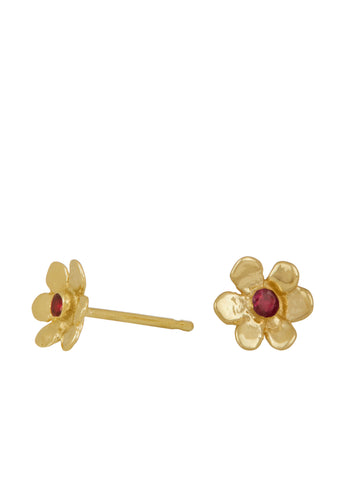 Mini Daisy Studs in 14k - Ruby