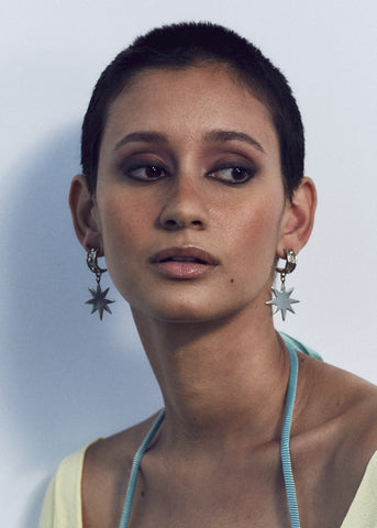 Big Star Earrings in White Bronze