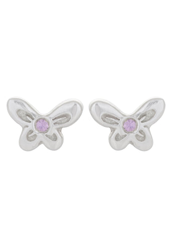 Butterfly Studs in Silver - Pink Sapphire