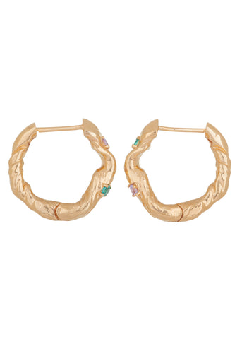 Nan Hoops in Gold - Pink Sapphire/Emerald