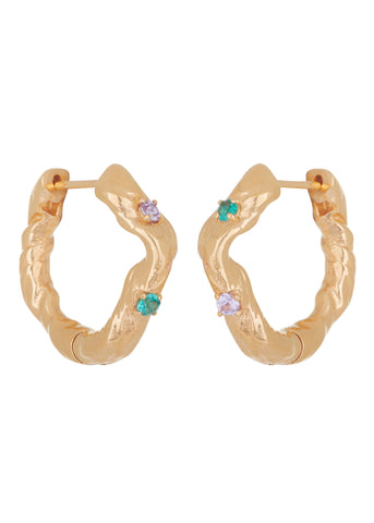 Nan Hoops in Gold - Pink Sapphire/Emerald