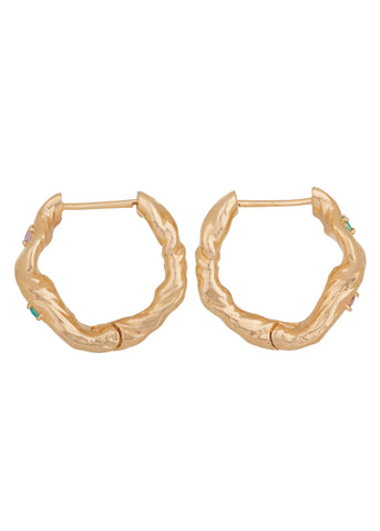 Nan Hoops in Gold - Pink Sapphire/Emerald