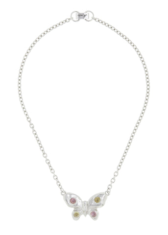 Tropicana Butterfly Necklace in Silver - Rosa/Limoncello