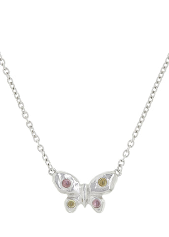 Tropicana Butterfly Necklace in Silver - Rosa/Limoncello