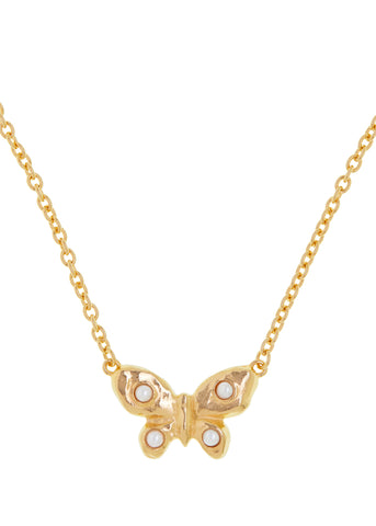 Tropicana Butterfly Necklace in Gold - Pearl