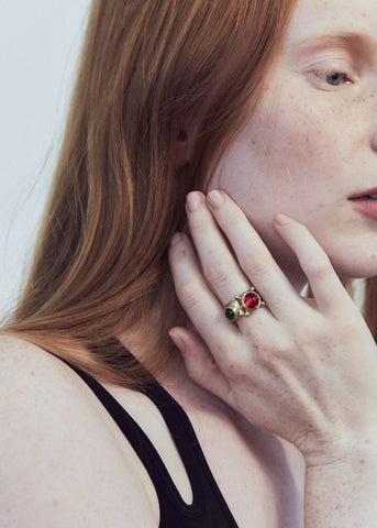 Archive Pulp Ring in Brass - Red & Green