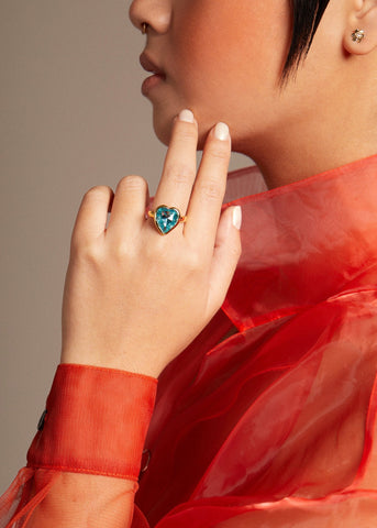 Archive Lovely Ring in Brass - Aqua