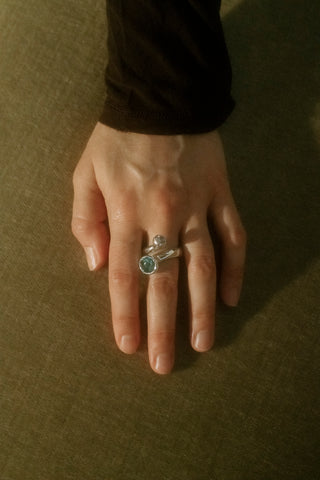 Mambo Ring in Sterling Silver - Jade/Light Blue