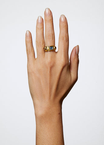 Archive Suede Ring in Brass - Green