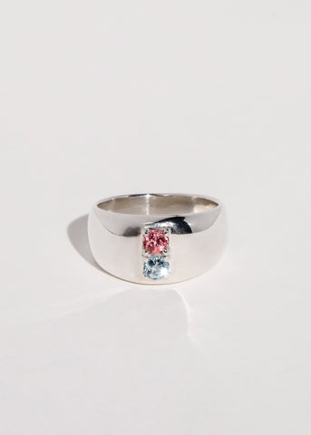 Radio Ring in Sterling Silver - Pink Tourmaline/Aquamarine