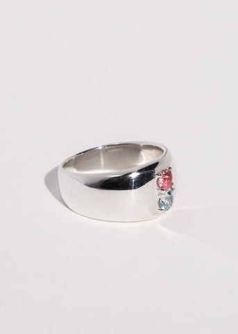 Radio Ring in Sterling Silver - Pink Tourmaline/Aquamarine