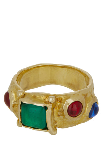 Archive Suede Ring in Brass - Green