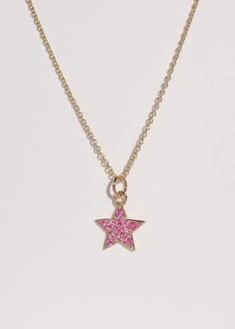 Star Pave Necklace in 14k - Pink Sapphire
