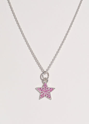 Star Pave Necklace in Sterling Silver - Pink Sapphire