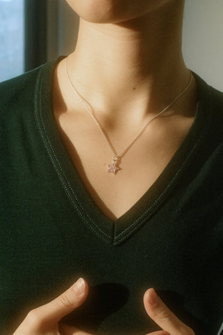 Star Pave Necklace in Sterling Silver - Pink Sapphire