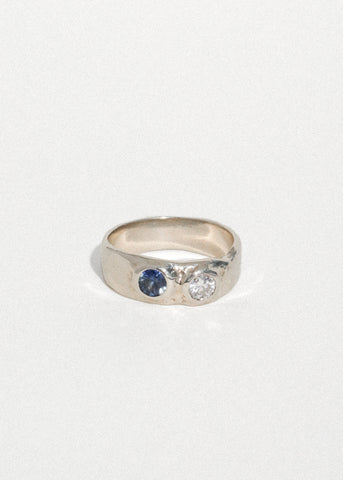 Felt Ring Divine in White Gold - Diamond & Blue Sapphire