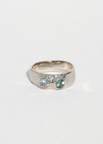 Felt Ring Divine in White Gold - Diamond & Mint Green Tourmaline