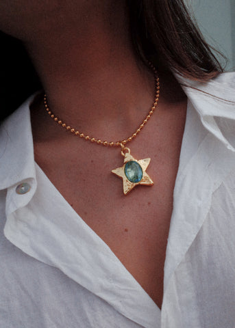 Star Pacha Necklace in Gold - Aqua