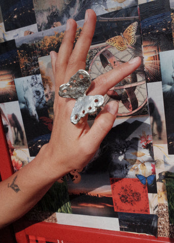 Butterfly Ring in White Bronze