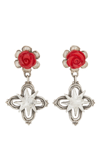 Archive Rose Cross Earrings in Sterling Silver