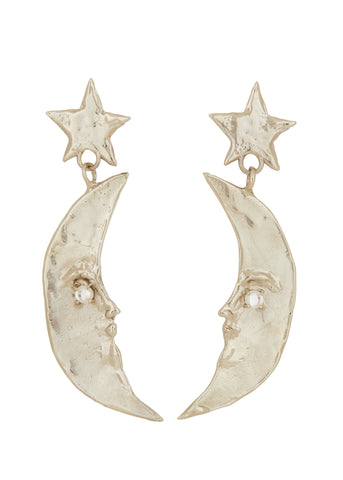 Moon Earrings in White Bronze