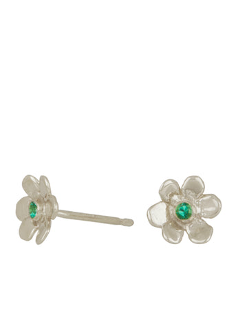 Mini Daisy Studs in Sterling Silver - Emerald