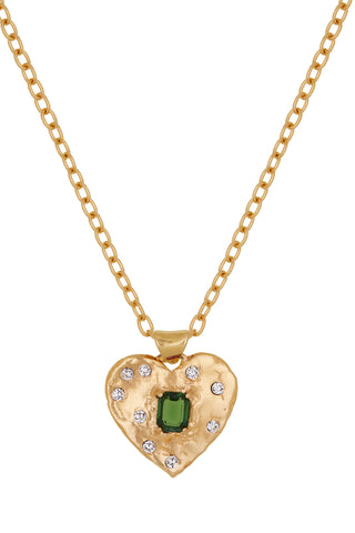 Super Heart Necklace in Gold - Emerald
