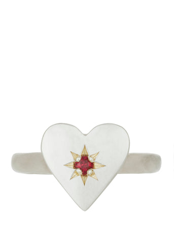 Heart Ring with Star Setting in Sterling Silver