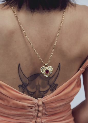 Super Heart Necklace in Gold - Ruby
